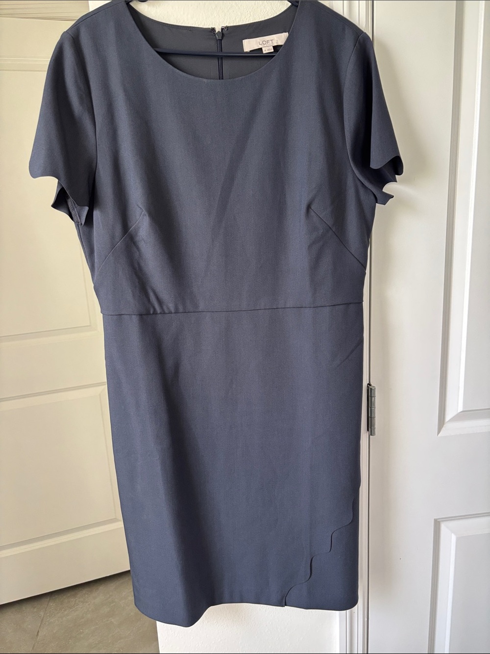 LOFT Slate Blue Short-Sleeve Midi Sheath Dress